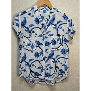 Piyama Women's XS Blue Bird Floral Print Rayon Pajama Set Shorts Top